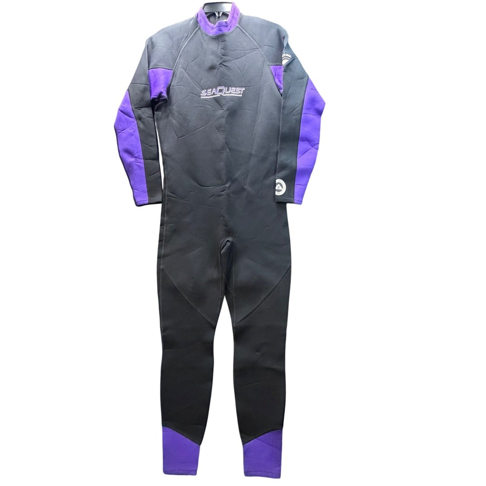 SeaQuest Wetsuit Unisex ML Black Purple 2mm Thermal Protection Vintage Full Body